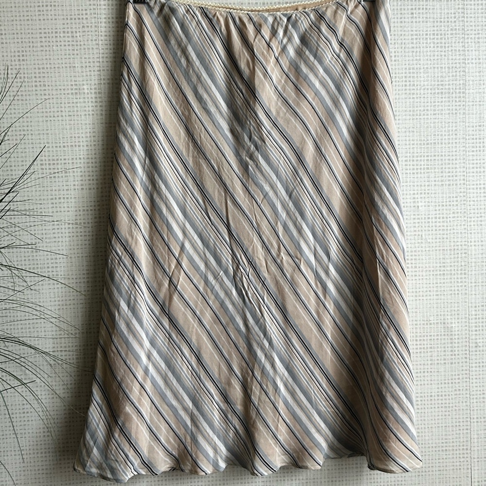 Kate Hill Striped Beige and Gray Women's Skirt